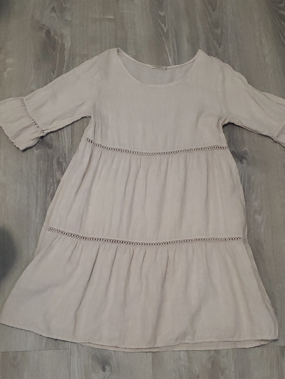 Light Beige Women's Tiered Linen Dress